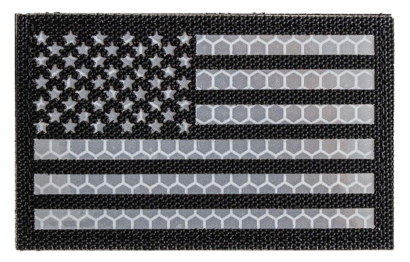 MAXXPRO Reflective Tactical Patches of USA American Flag, with Hook and Loop for Backpacks Caps Hats Jackets Pants, Military Army Uniform Morale Emblems, Size 3x2 Inches - Image 1